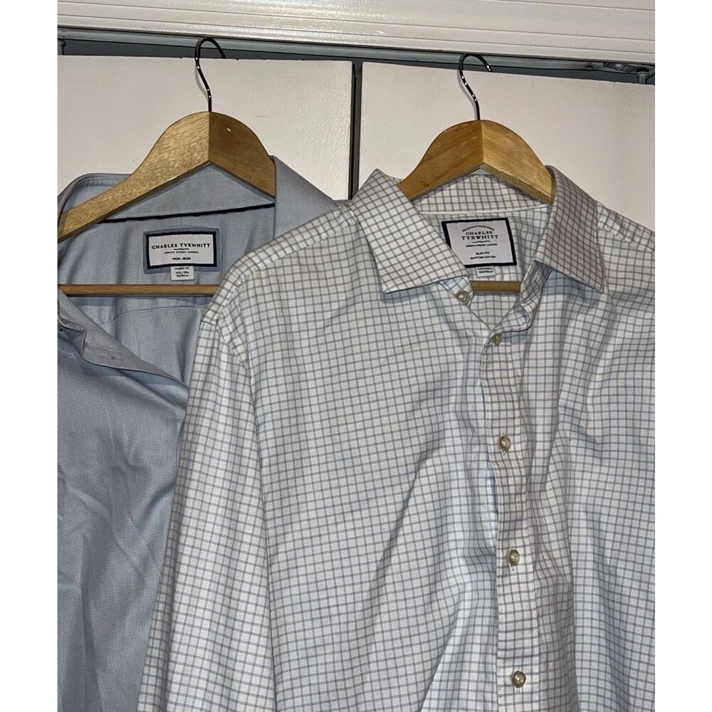 2 Charles Tyrwhitt Button-Down Non-Iron Shirt Egyptian & 100% Cotton Checkered